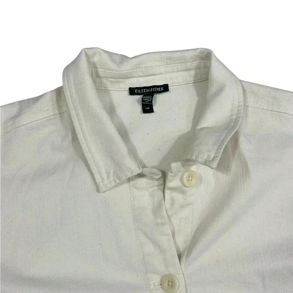 Eileen Fisher Cotton Blend Lightweight Jacket Large Cream Button Pockets Stretch - Picture 3 of 10